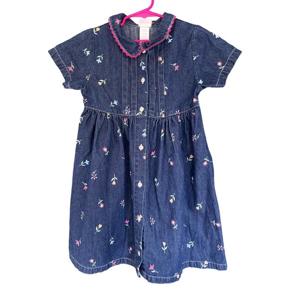 Vintage Floral Denim Carters girls button front dress with collar size 6x. - Picture 4 of 6